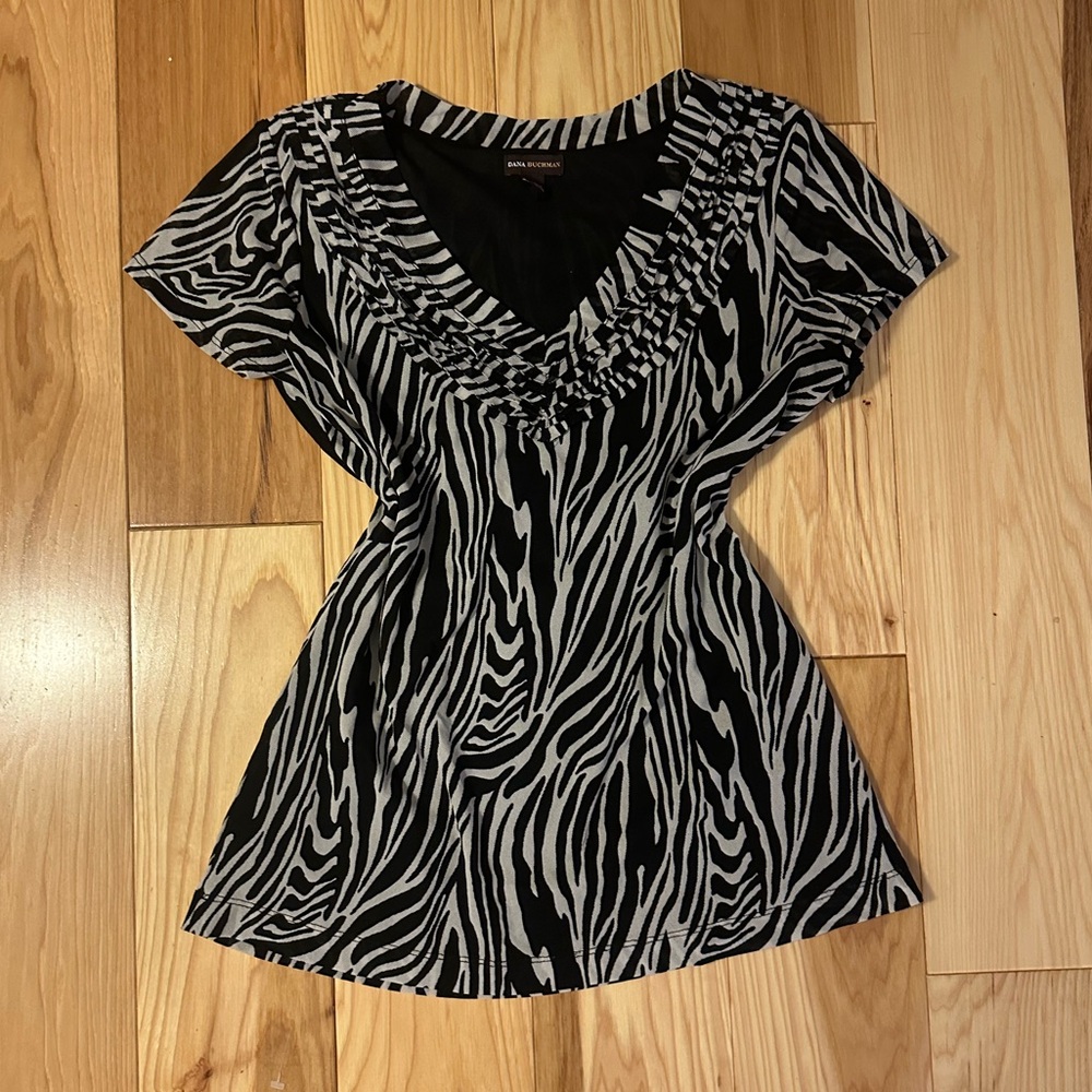 Mesh zebra print top with ruffle detailing